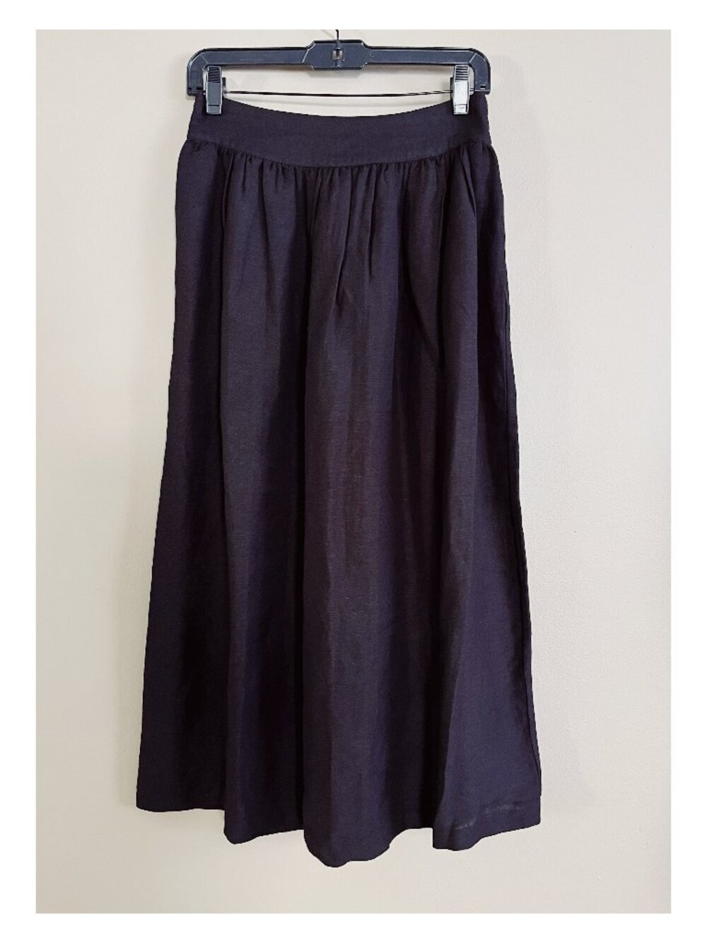 French Connection Sz S Black Linen Blend Full Midi Skirt